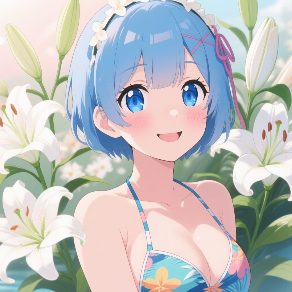 Qwen-Image AI generated artwork comparison - Rem from Re:Zero - Starting Life in Another World, adorable anime female character, short bob - cut ...