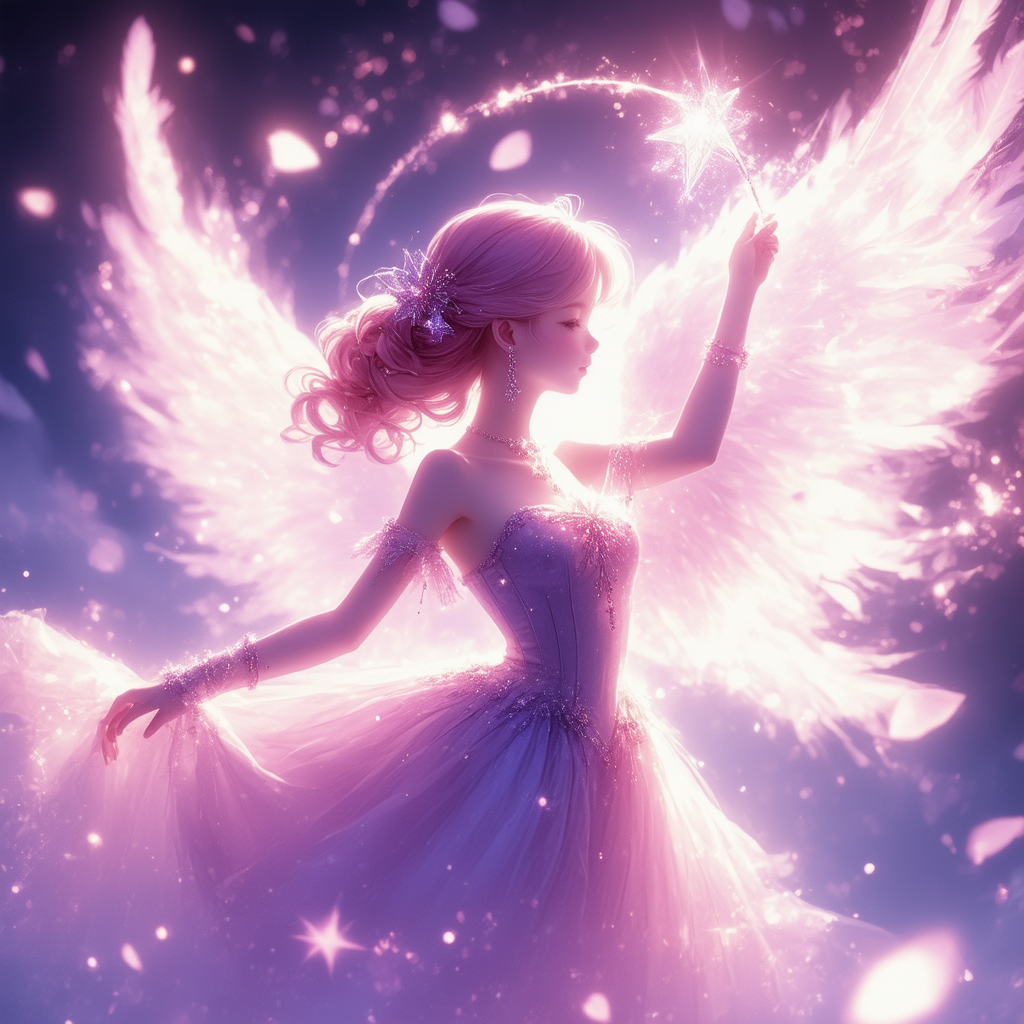 Stable-Diffusion-3.5 AI generated artwork comparison - In a dazzling starry sky, a pink-haired girl in a gorgeous magical girl outfit raises a crystal-tipp...