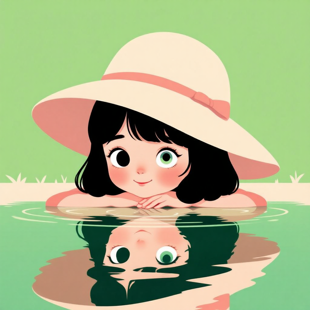 HiDream-full-fp8 AI generated artwork comparison - A warm and soothing flat illustration featuring a young girl with a gentle smile, her single eye pee...