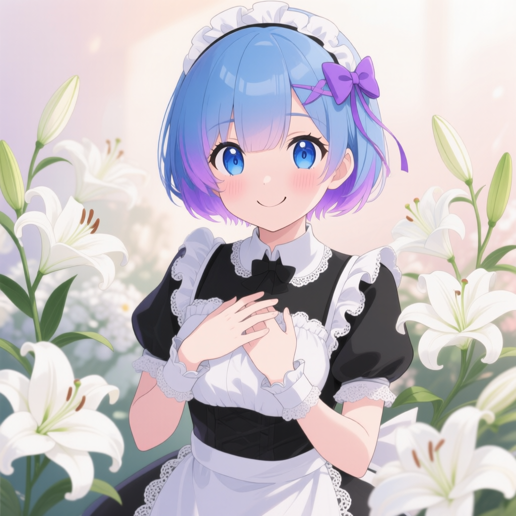 Qwen-Image AI generated artwork comparison - Rem from Re:Zero - Starting Life in Another World, adorable anime female character, short bob - cut ...